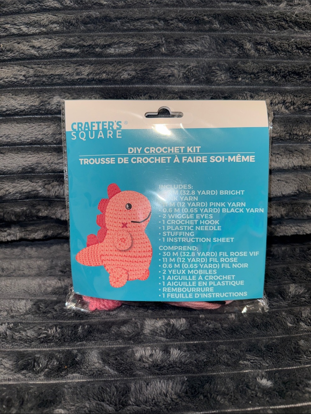 Crafter's Square DIY Crochet Kit - pink dinosaur